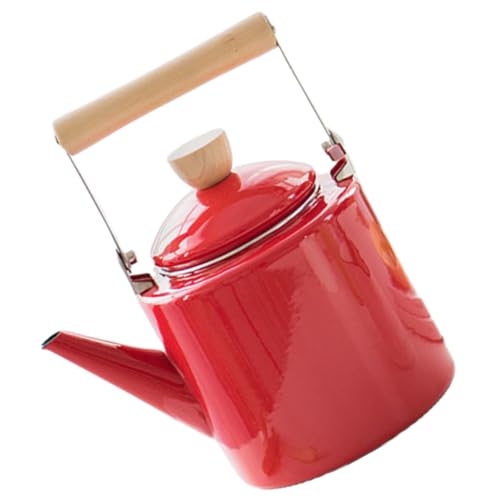 Gatuida Olla de esmalte cafeteras jarra cafetera cafetera teapot tea pot hervidor de gas rojo hervidor con termómetro teteras de esmalte hervidor de café de esmalte mango de madera