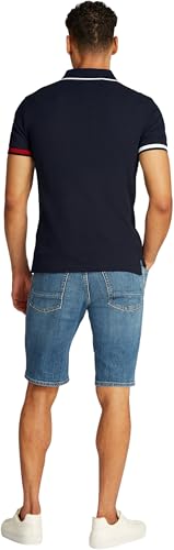 Tommy Hilfiger Men’s Short Sleeve Flag Cuff Slim Fit Polo Shirt, Blue (Desert Sky), XS