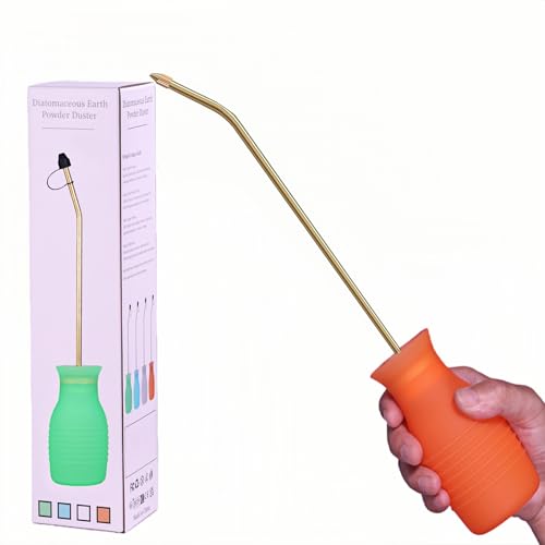 Image of Diatomaceous Earth Duster, 230ml Large, Powder Duster Kit with Long Copper Tube & Folding Funnel, Indoor Outdoor Silicone Sprayer Heavy Duty Bulb Applicator for Home and Garden(Orange)