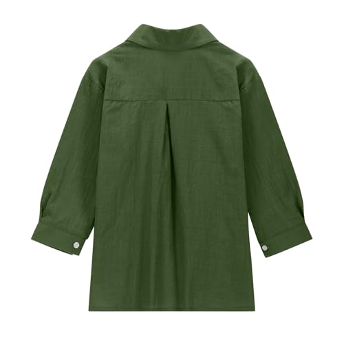Girls Button Down Shirts Long Roll Up Cuffed Sleeve Collared Blouses Casual Cotton Linen Summer Tops with Pockets3