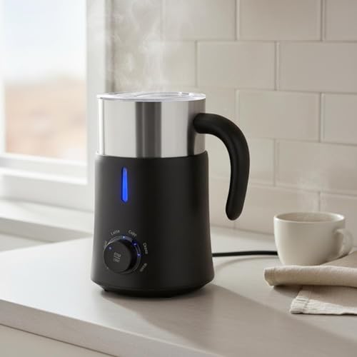 Image of ATORSE Quiet Electric Milk Frother ABS Body Hot and Cold Frother Single-Button Control Milk Foaming Machine Fast Frothing for Home Cafe, Coffee Shop, Us Plug