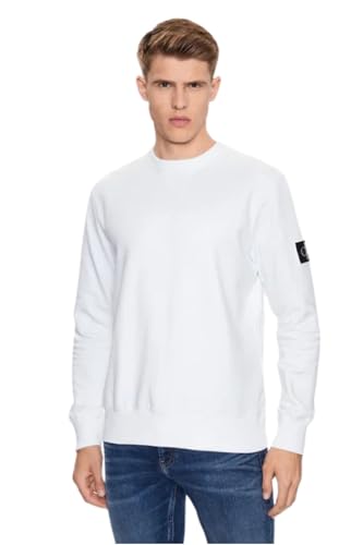 Calvin Klein Uomo Felpa Badge Crew Neck Cotone, Bianco (Bright White), L