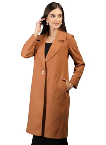 Image of CHKOKKO Women Chic Winter Coat Single Breasted | Knee Length Design with Buttoned Closure and Practical Front Side Pockets for Stylish and Comfortable Wear