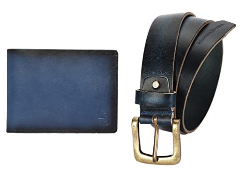 LOUIS STITCH Men’s Luxury Combo Wallet and Belt for Men Genuine Leather Belt and Wallet Combo for Men (Black Brown)