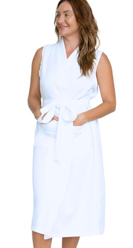 UWRAPT Sleeveless Robe for Women – Lightweight Waffle Sleeveless Bathrobe for Hot Weather & Spa Days (MEDIUM)