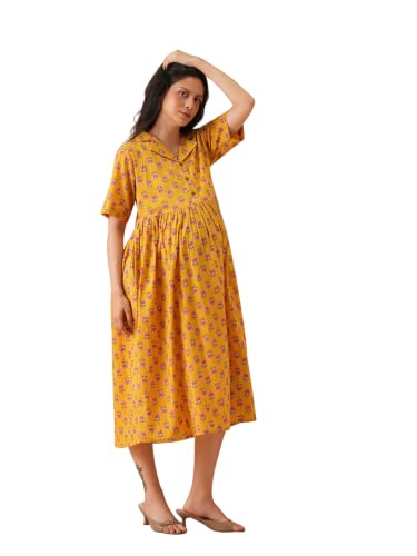 Image of The Mom Store Maternity and Nursing Dress | Pre and Post Pregnancy Dress for Womens | Zipper /Button Opening | Causal Wear | Trendy Stylish Causal Dresses for New Moms