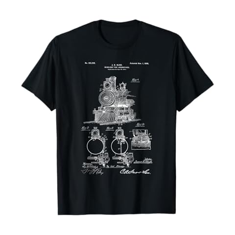 1898 Vintage Steam Engine Locomotive Patent Print T Shirt T-Shirt Cover