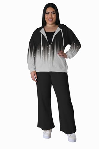 Women's Plus Size Two Piece Outfits Sweatsuits Sets Long Sleeve Full Zipper Hoodies Wide Leg Pants Tracksuit Sets3