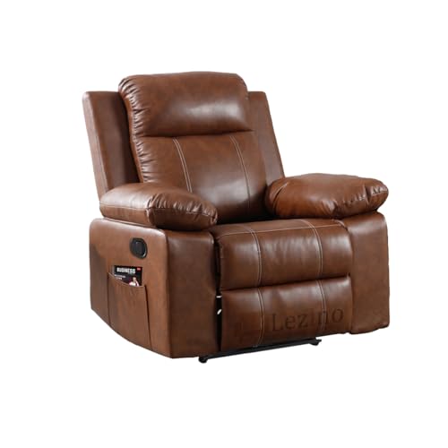 Image of LEZINO Recliner Sofa 1 Seater for Home (Manual Recliner Sofa, Brown) | Recliner Chair in Textured Brown Gremany Premium Faux Leather