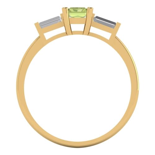 0.8 tcw Emerald Cut Engagement Ring for Women, 14K Solid Gold, Yellow Gold, Three-Stone Natural Peridot Bridal Anniversary Promise Ring4