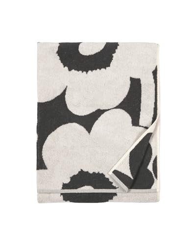 MARIMEKKO Unikko Terry Cotton Bath Towel (Charcoal) – Floral Patterned Bath Towels – 59 in x 28 in