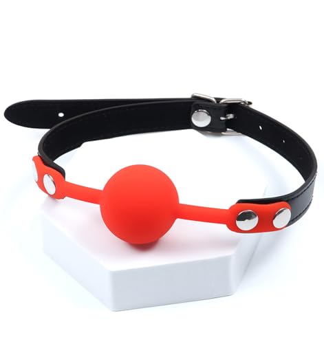 Image of Leather Restraints Ball Mouth Plug Silicone Bondage Ball Gag for Sex, BDSM Restraints Toys Sex Gag Muzzles(Red)
