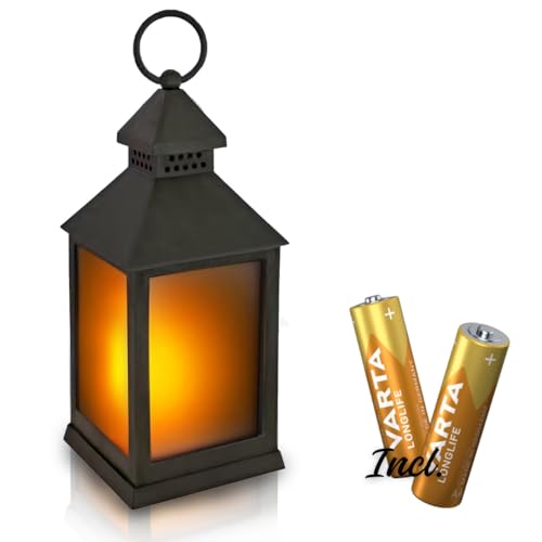 LED Laterne, Grablaterne, LED Deko, Balkon Deko, Laternen für Draußen & Drinnen, Grablicht Led, Grablampe, Laterne Outdoor mit Flammeneffekt und Batterien
