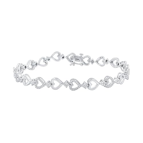 GILDED 1/10 CTtw Natural Diamond Heart Shaped Bracelets for Women | Sterling Silver Bracelet | Fine Jewelry for Her | Timeless Design | Gift Box Included