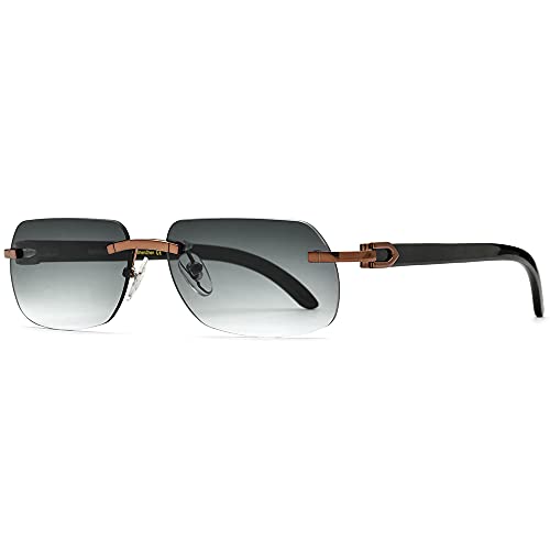 Image of HEPIDEM 100% Really Buffalo Horn Handmade Sun Glasses Square Rimless Luxury BUffs Sunglasses 0816
