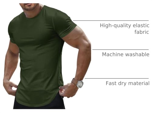 Image of JMIERR Mens Short Sleeve T Shirt Summer Muscle Slim Fitted Crewneck Longline Tees Shirts for Gym Workout