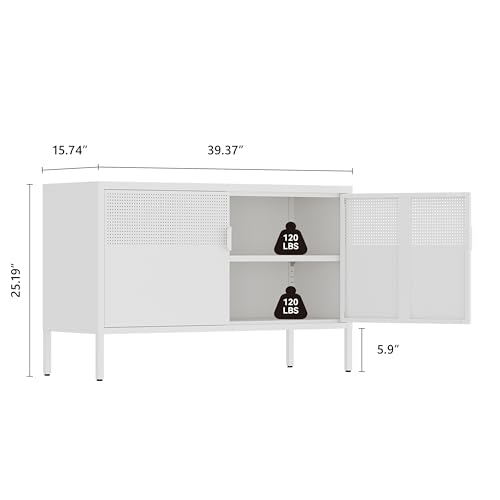 Image of Metal Storage Cabinet,2 Door TV Stand, Metal Mesh Accent Cabinet