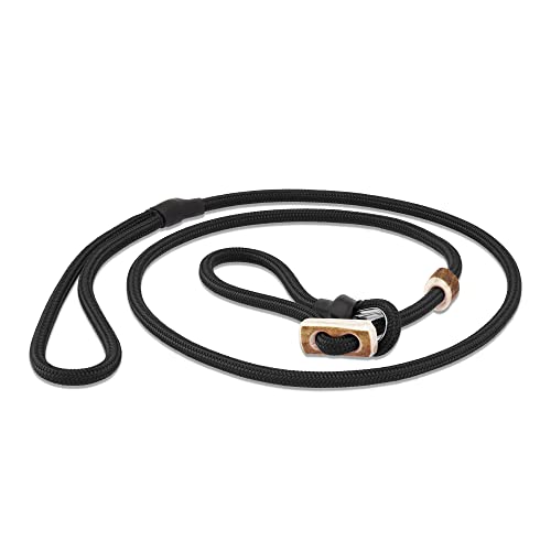ROMNEYS Moxonleine Durham 6 mm – handgefertigte Retrieverleine & Agilityleine mit Hirschhorn-Zugstopp – Leine & Halsband in einem – Hundeleine Made in Germany (Schwarz, 130 cm)
