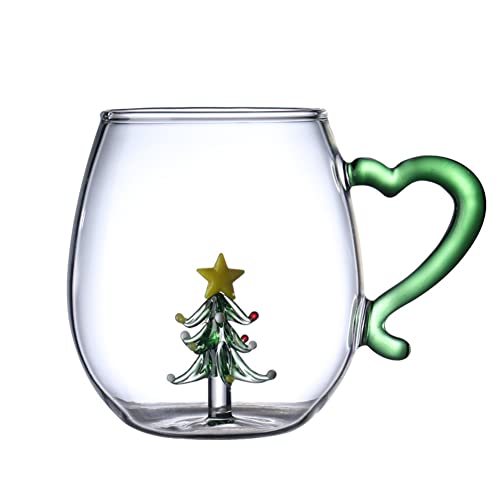 SHUILING Cute Mugs 3D Christmas Coffee Mug with Handle, Glass Espresso Cup, Tea Cup, Milk Cup, Glassware for Beverage Water Juice, Birthday Gifts for Women Friends Valentines Day Office (xmas tree)