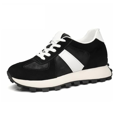 TUMAHE Zapatillas De Deporte De Altura Oculta para Hombre Zapatos Casuales De Cuero De Gamuza con Cordones Antideslizantes Calzado Cómodo De Moda Invisible Elevado,8cm(3.15inchs) Black,41 EU