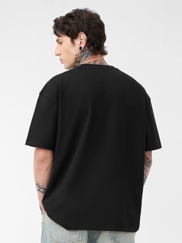 Image of The Souled Store Luminous Men and Boys Short Sleeves Round Neck Black Graphic Printed Cotton Oversized T-Shirts