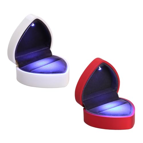 AKOOSY 2 Piezas caja de anillo en forma de corazón Boda compromiso LED en forma de corazon caja de almacenamiento de anillo Organizador de joyas cajas de anillos estuche el plastico