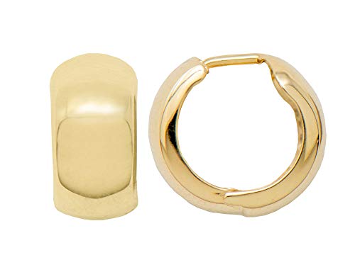 Image of 14k or 10k Gold Huggie Hoop Earrings, Polished Finish, Hinged Closure, 15mm Diameter, 8mm Wide