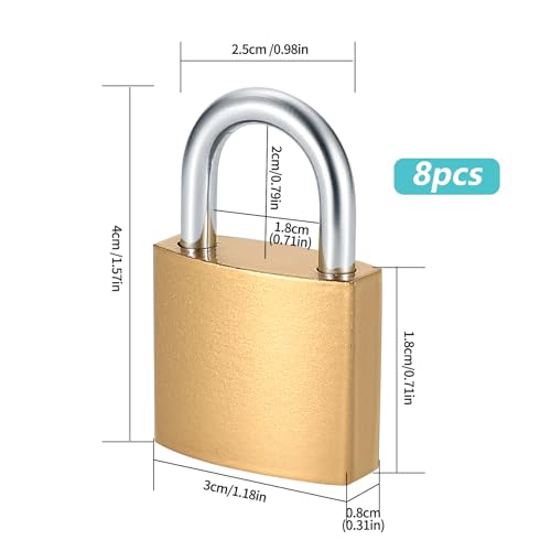 Image of 8 Pcs Small Solid Brass Padlocks with Same Keys Keyed Lock | Lockers Toolbox Sheds Storage Unit Gym Fence Pad Locks