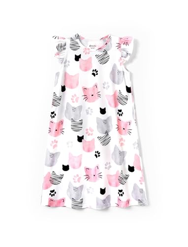 PATPAT Nightgown for Girls Soft Summer Sleepwear Dress Ruffle Sleeves Night Dresses Kids Cute Pajamas Graphic Cat 10 Year