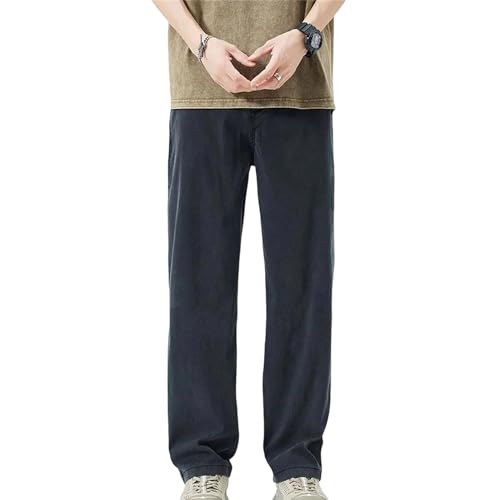 Men's Baggy Jeans Summer Thin Ice Silk Straight Pants Casual Elastic Waist Wide Leg Fashion Trousers Clothing