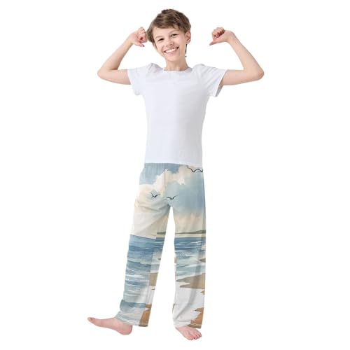 Boys' Pants Beach Seagulls Painting Long Bottoms Jogger Pants Elastic Waist Trousers with Pockets S-XL2