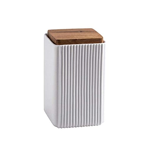 Food Storage Canister, Square Ceramic Cookie Jars Kitchen Canister with Airtight Lid, Good for Coffee Bean, Tea, Spices or Snacks Storage (White,Large)