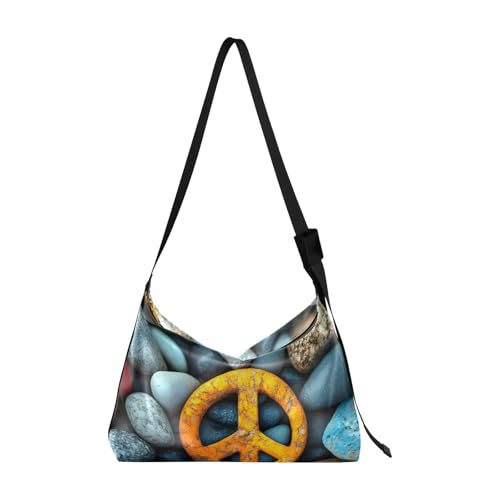 PU Leather Crossbody Bag Peace Sign Pebble Print for Women Men Large Capacity Shoulder Bags Zipper Closure with Fabric Strap4