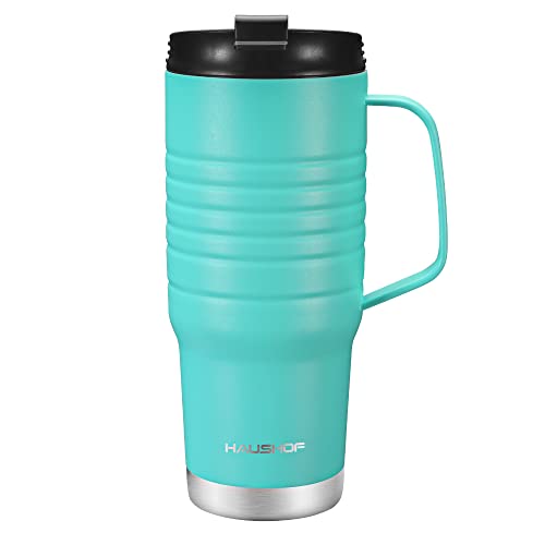 HAUSHOF 24 oz Travel Mug with Handle, Stainless Steel Vacuum Insulated Coffee, Double Wall Travel Mugs with Leakproof Lid, BPA Free Upgrade- Blue 24 O
