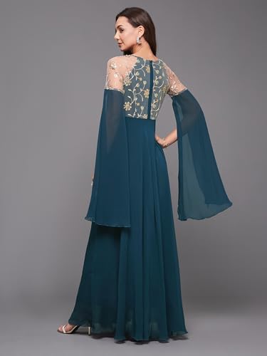Image of Miss Chase Women's Round Neck Sleeve Embellished Fit Flare Maxi Dress