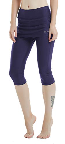 Ubestyle UPF 50+ Women Swim Skirted Capris Active Athleic Leggings with Skirt Rungning Skort Sun Protective (Navy, S)