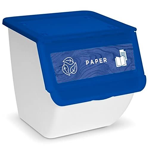 AC - Contenedor apilable de Polipropileno - Cubo de Reciclaje de Basura, Caja de Almacenamiento de residuos, fácil Apertura – 36 L – Papel – 36 x 38,5 x 38 cm