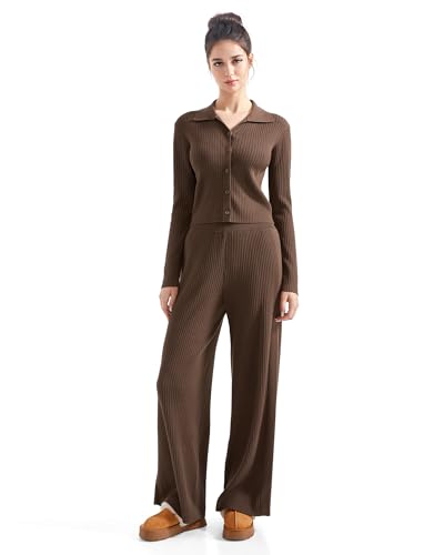 SUUKSESS Women Knit Long Sleeve Lounge Sets Ribbed Matching Comfy Two Piece Sets2