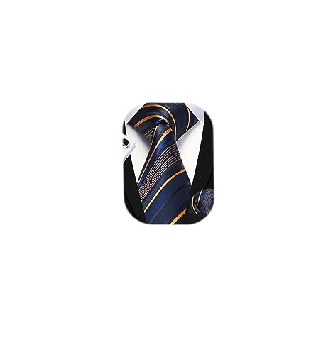 Image of HISDERN Mens Ties Set Stripe Plaid Ties for Men and Pocket Square Cufflinks Formal Silk Necktie Wedding Business