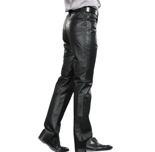 Men's Genuine Sheepskin Leather Pants Plus Size Straight Fit Trousers Zipper Fly Full Length