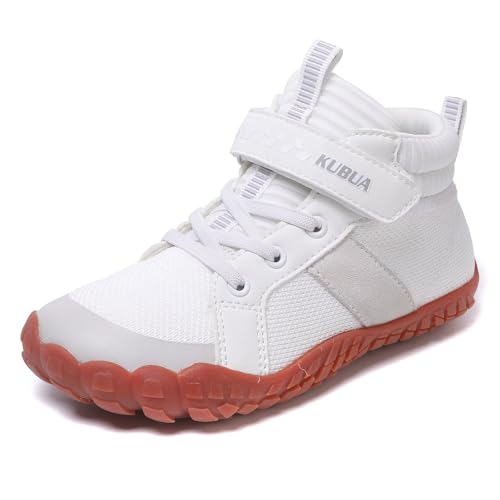 Image of KUBUA Kids High Top Barefoot Shoes Boys Girls Minimalist Zero Drop Sneakers | Wide Toe Box, Padded Collar for Ankle Support, Non-Slip, Hiking, Tennis, Walking, School, Wrestling, Gym, Little Kid, Big Kid