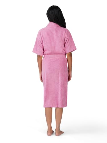 Image of RANGOLI Premium Women's Knee-Length 460 GSM Bamboo Bathrobe in Half Sleeves with 2 Pockets & Belt Closure with Ultra Soft Fabric & Skin-Friendly (Purple-L) | Royal Bamboo