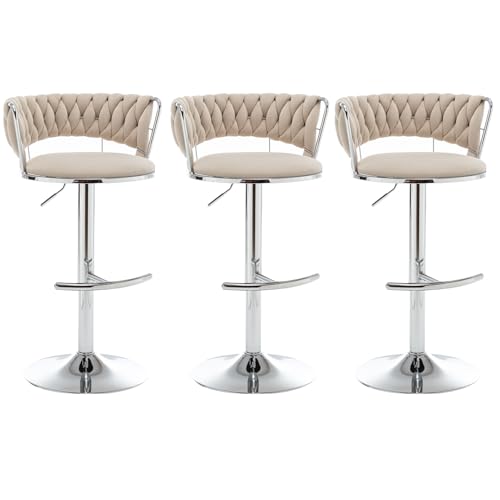 Riknuxi Velvet Bar Stools Set of 3, Counter Height Barstools