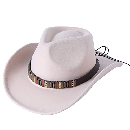 White Cowboy Hat For Women Men Vintage Western Wool Felt Cowgirl Hat Autumn Winter Keep Warm Wide Brim Outback Hat #TOP2