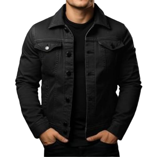 Mens Denim Jacket Lightweight Casual Lapel Button Down Cozy Shirts Jackets Fall Winer Cargo Jean Jacket with Pocket