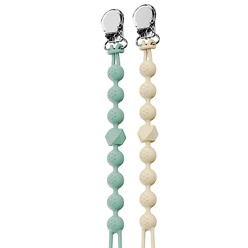Image of LcyKohn Pacifier Clips Set Neutral Silicone Baby Pacifier Holder, Shower Gift for Newborn Boy and Girl (Sage/Buttercream) 2-Pack