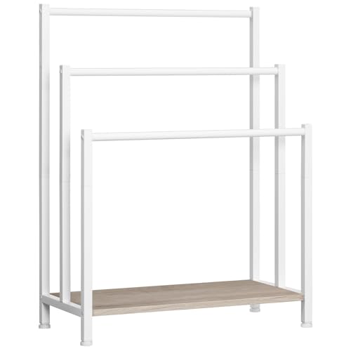 HOOBRO Handtuchhalter, freistehender Handtuchleiter, Handtuchständer, mit 3 Handtuchstangen, für Badezimmer, platzsparend, industriell, Weiß und Grau EWG06LB01