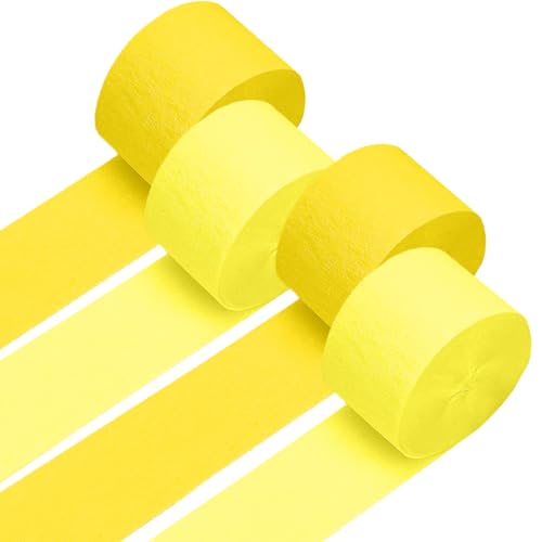Image of 4 Crepe Paper Streamers Rolls, 328ft Pack of Yellow and Pastel Yellow Crepe Paper for Wedding Bridal Baby Shower Birthday Sunflower Lemon Theme Party Decorations (1.8 inch x 82 ft /Roll)