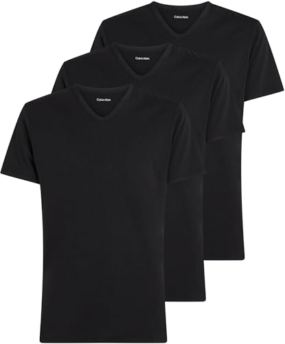 Calvin Klein Camisetas de manga corta Hombre Pack de 3 con cuello de pico, Negro (Black, Black, Black), M