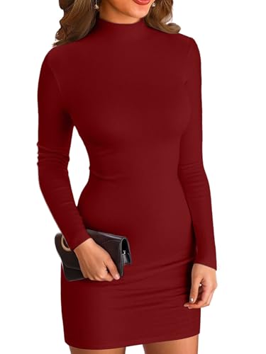 Image of VICHYIE Women Soft Ribbed Knit Bodycon Long Sleeve Mid-Thigh Dress